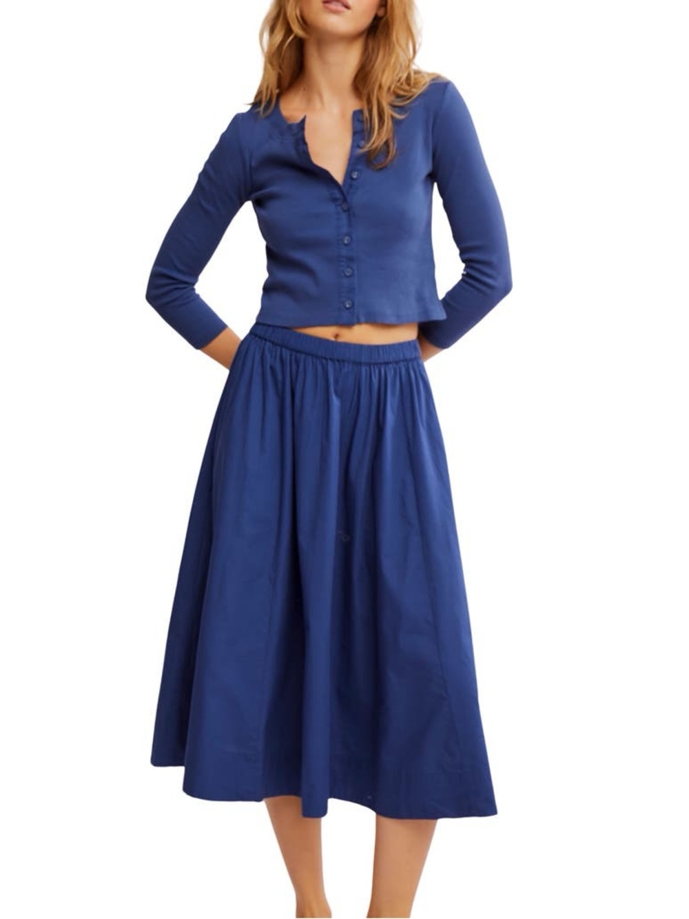 Free People Navy Blue Cotton Pull-On Maxi Skirt Size Medium M